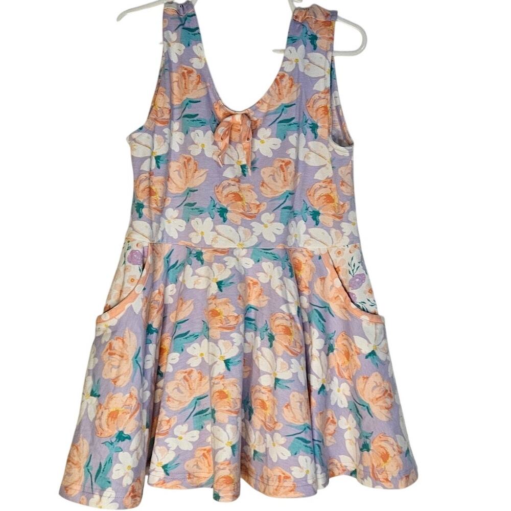 Eleanor Rose Floral Purple pink Laney Top short tunic dress size 10/12.